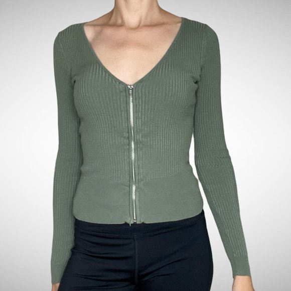 H&M Divided Knit Zip Up Khaki Top - Picture 4 of 5